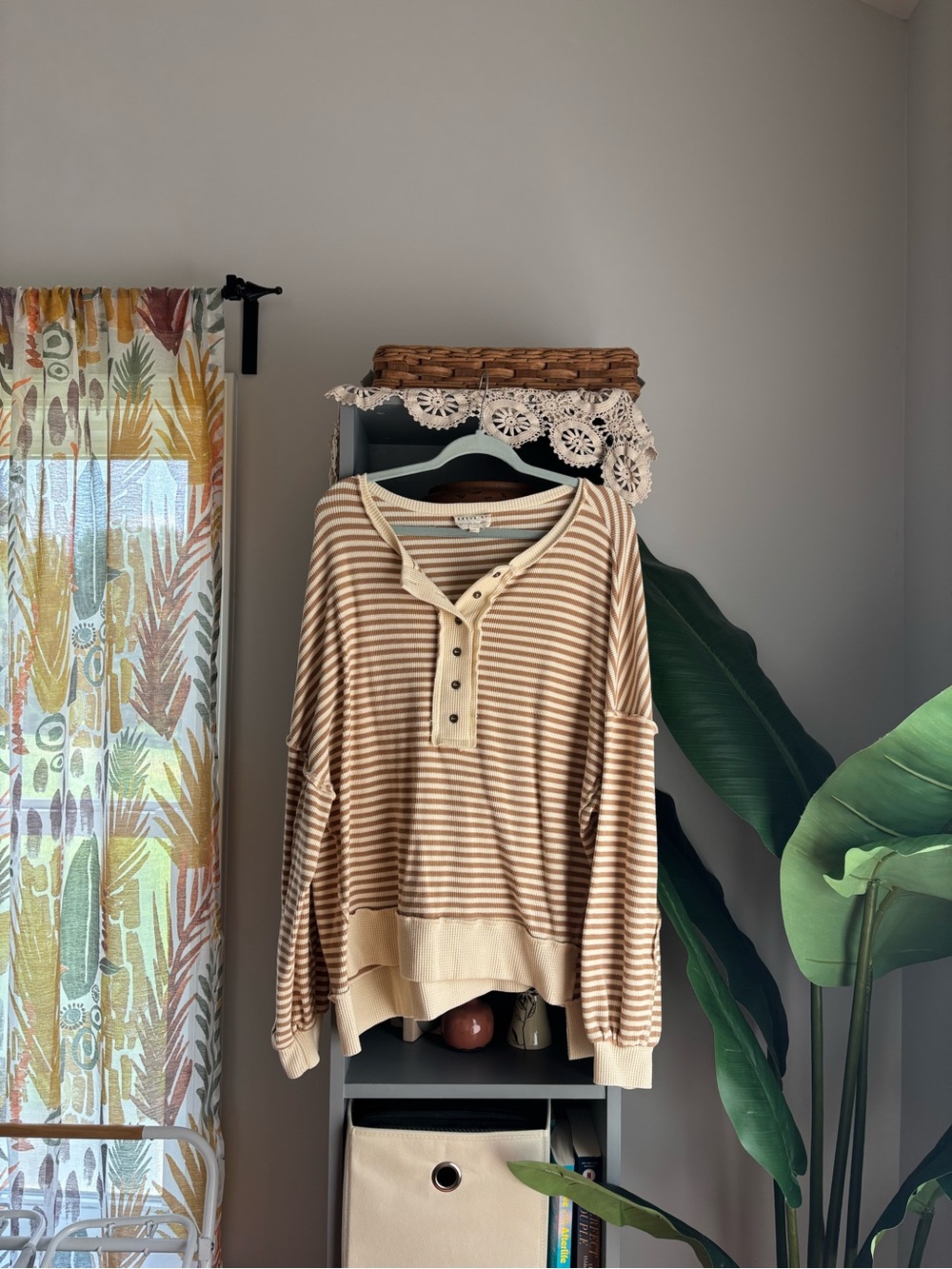 dress up striped oversized henley knit top